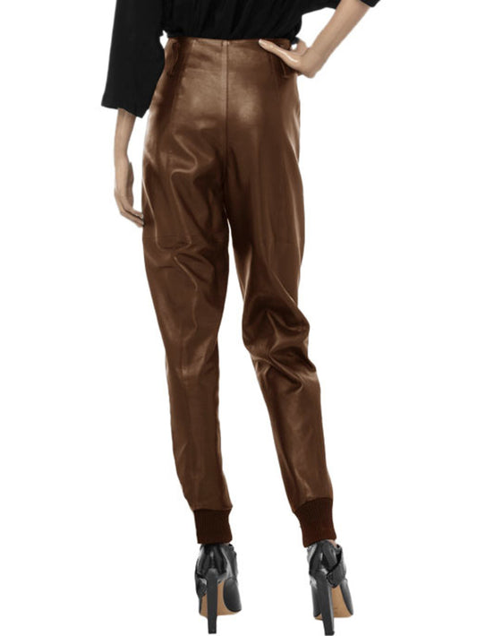 Pantalon en cuir chic à poignets côtelés