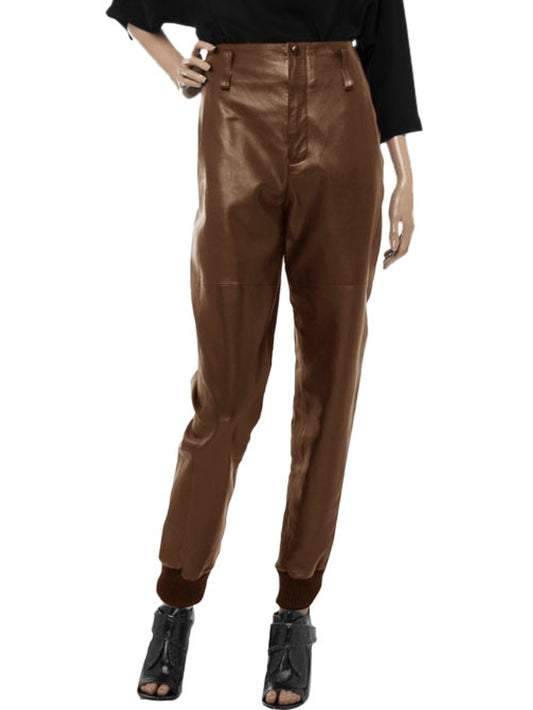 Ribbed Cuff Chic Leather Pants