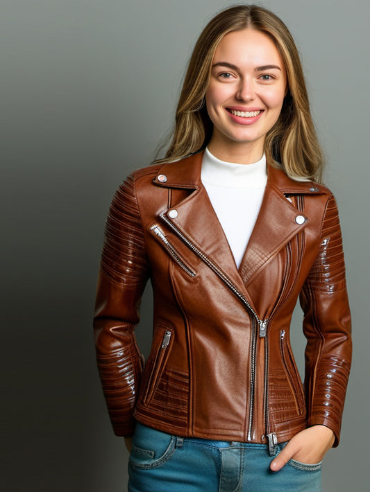 Ribbed Lapel Luxe Leather Jacket