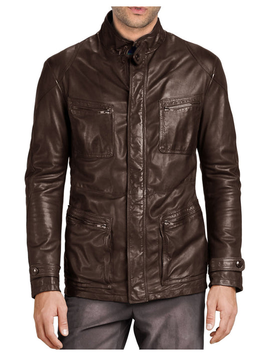 Veste en cuir urbaine à col rigide