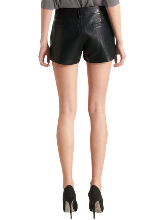 Rolled Hem Sleek Leather Shorts