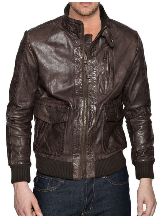 Veste en cuir véritable robuste et robuste pour homme