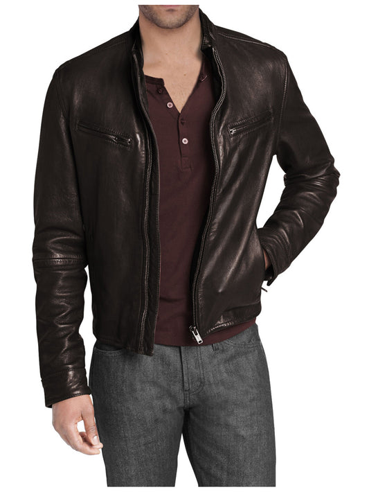 Veste de motard robuste en cuir véritable inspirée de la moto pour homme