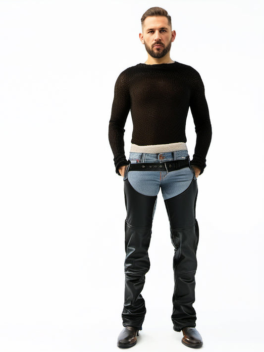 Rugged Ride Biker Leather Chaps for Men