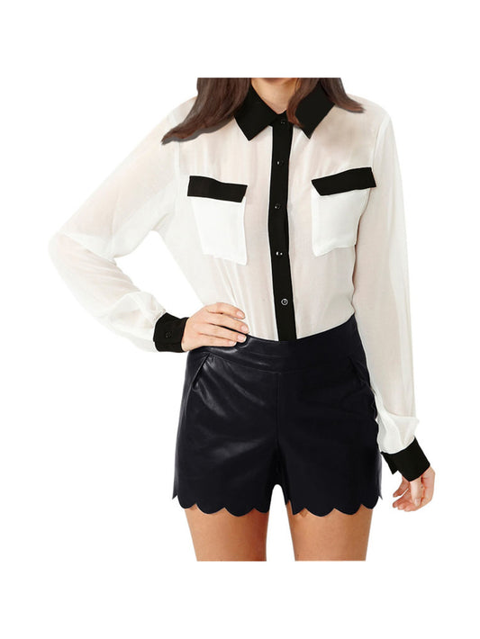 Scalloped Hem Leather Shorts