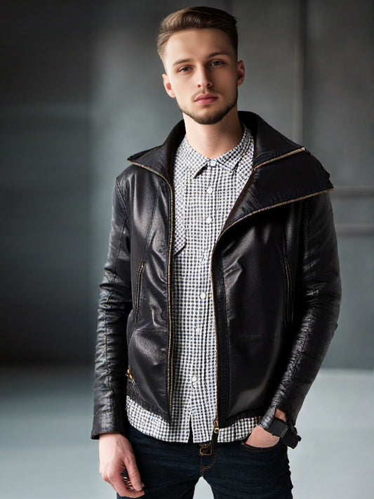 Seam Pocket Charm Leather Jacket