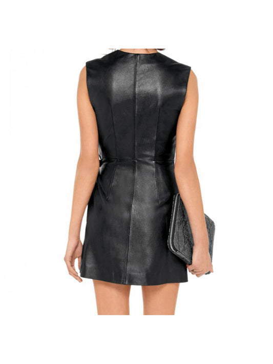Sexy Wickelkleid aus schwarzem Leder