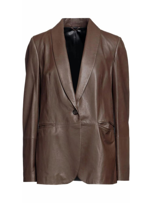 Shawl Collar Opulence Leather Blazer for Women