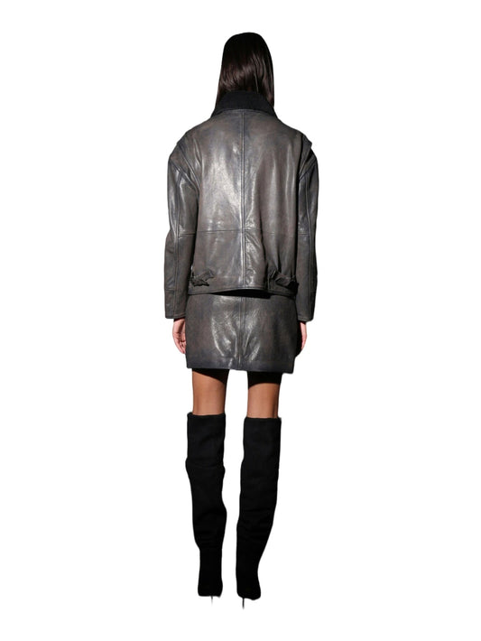 Veste de luxe en cuir souple et peau lainée