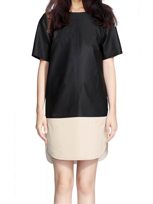 Shift Dress with Classy Leather Silhouette