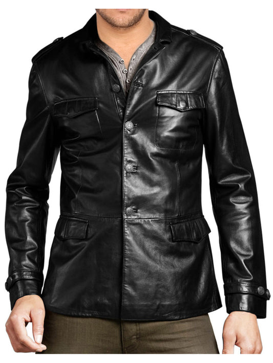 Veste en cuir à col de chemise