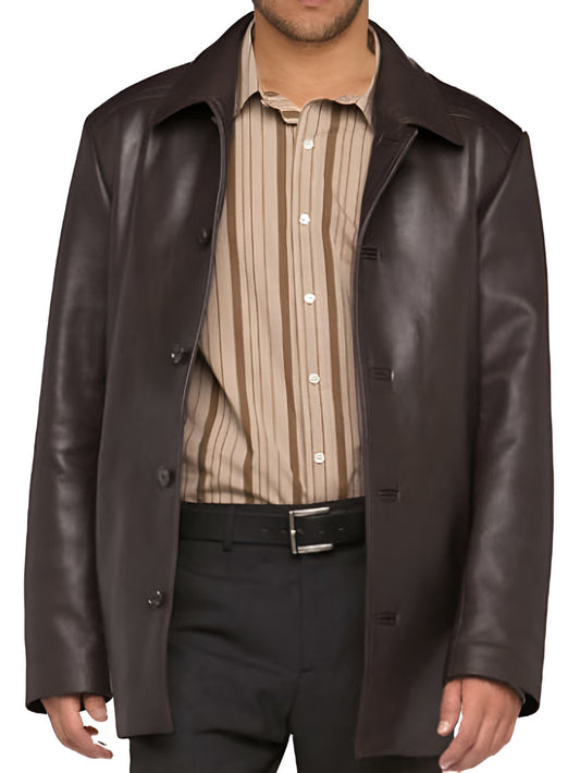 Manteau en cuir style chemise pour homme