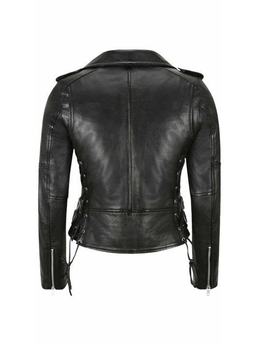 Veste de moto en cuir à lacets