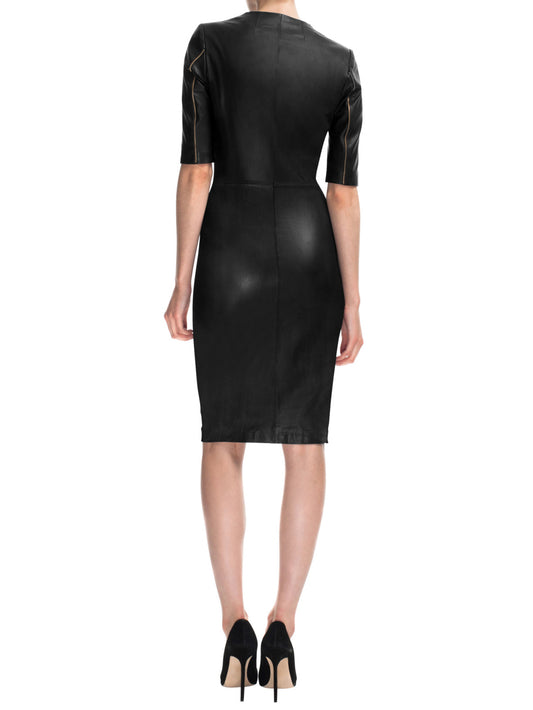 Kurzärmliges, schmales Lederkleid