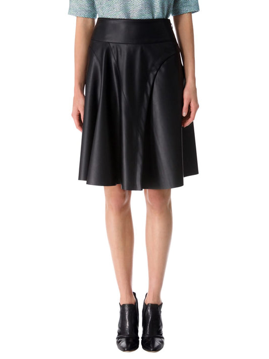 Shutter Pleated Flare Leather Skirt