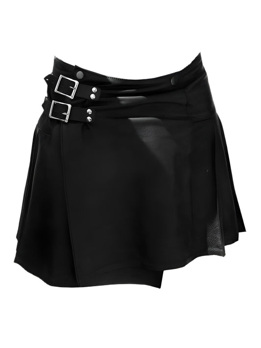 Side Belt Black Leather Kilt for Men