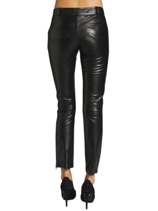 Pantalon en cuir avec fermeture éclair latérale