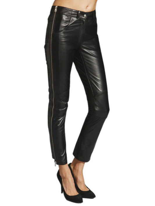Side-Zip Detail Leather Pants