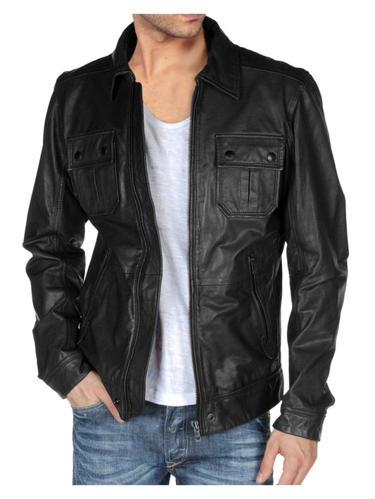 Veste en cuir élégante à fermeture éclair latérale