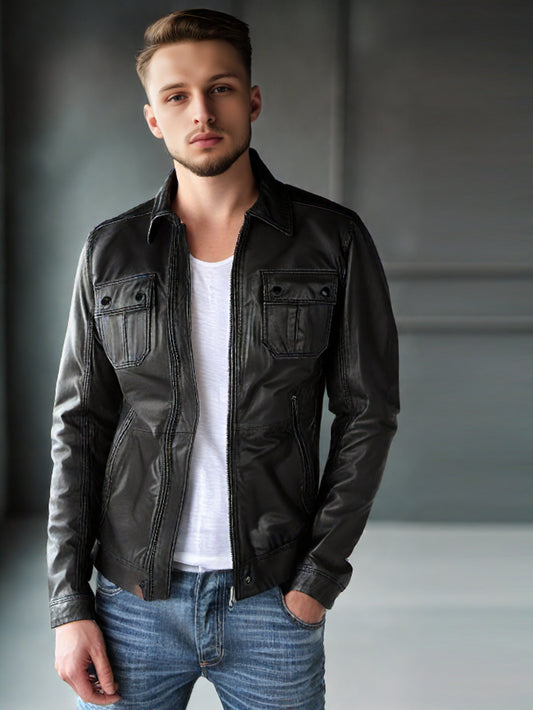 Side-Zip Sleek Leather Jacket