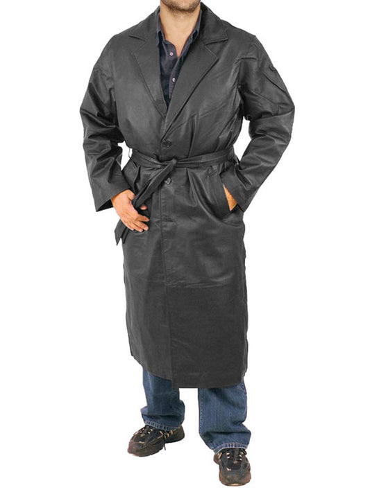 Manteau en cuir à simple boutonnage pour homme