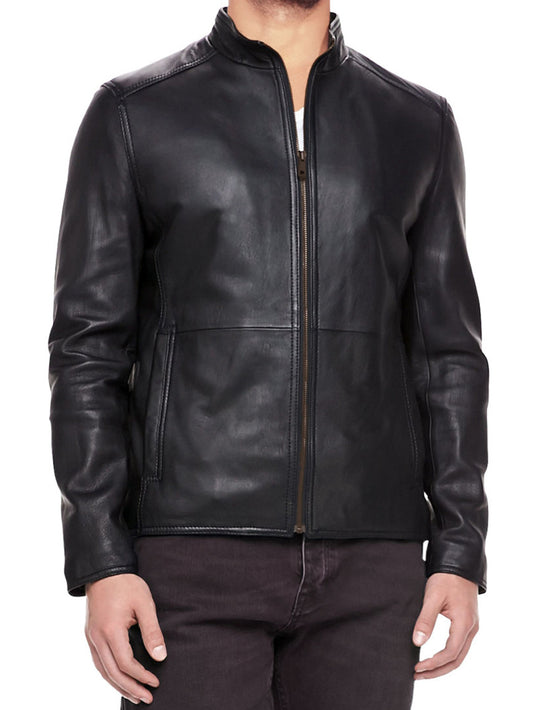 Veste en cuir élégante à poches fendues