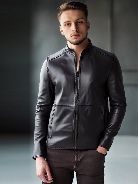 Slash Pocket Sleek Leather Jacket