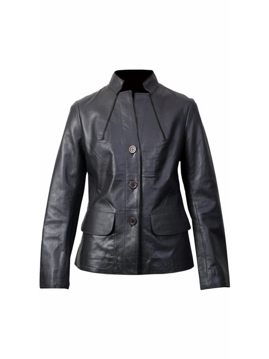 Sleek Collar Statement Leather Blazer for Women