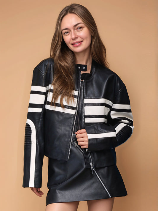 Sleek Tailored Leather Luxe Jacket
