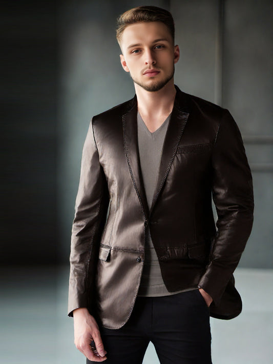 Slender Sporty Leather Coat for Men