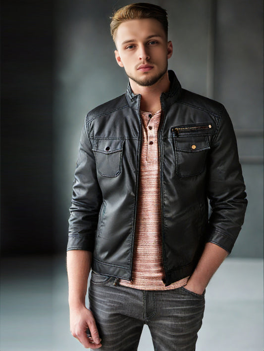 Slim Fit Moto Genuine Leather Jacket for Men