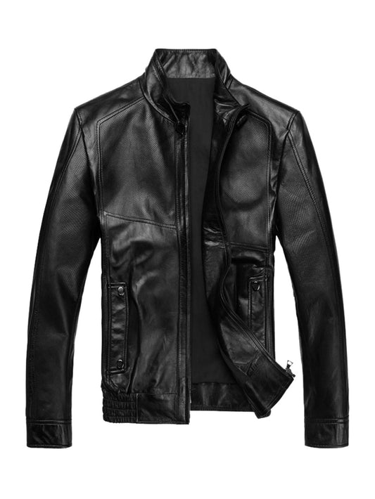 Manteau de moto en cuir coupe slim pour homme