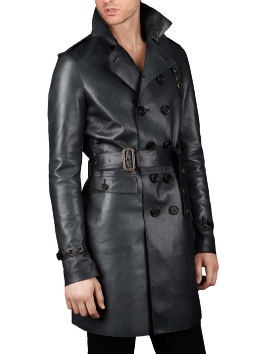 Manteau en cuir nappa coupe slim pour homme