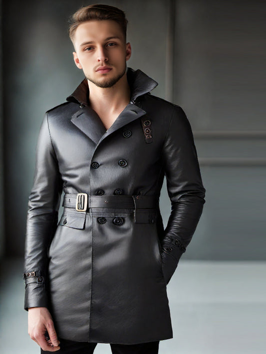 Slim Fit Nappa Leather Coat for Men