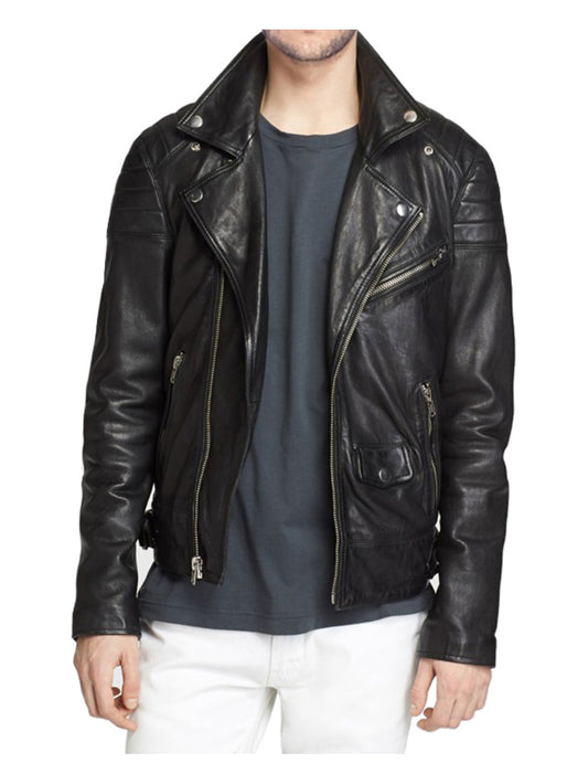 Veste de motard en cuir avec col à pression