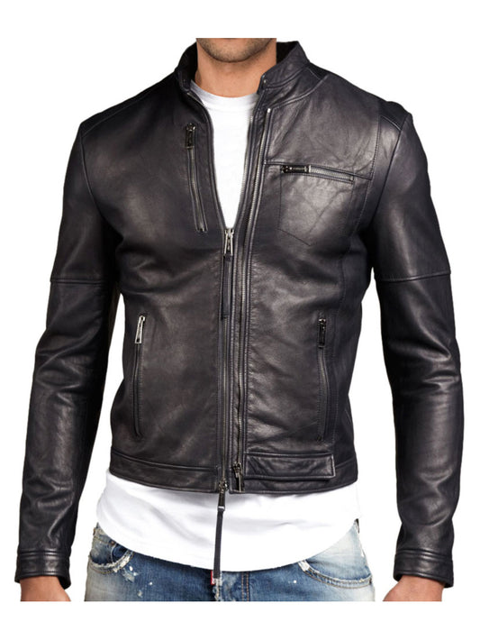 Snap Tab Leather Bomber Leather Jackets for Men