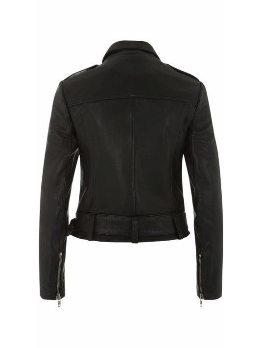Veste en cuir à fermeture éclair asymétrique Snap Out