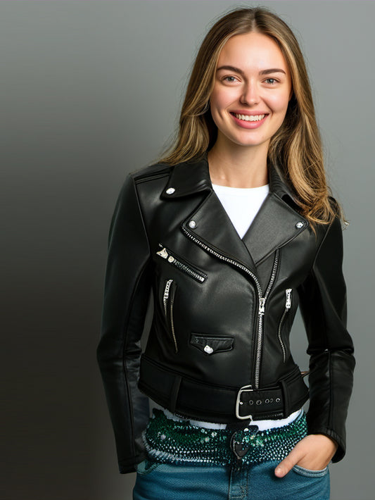 Veste en cuir à fermeture éclair asymétrique Snap Out