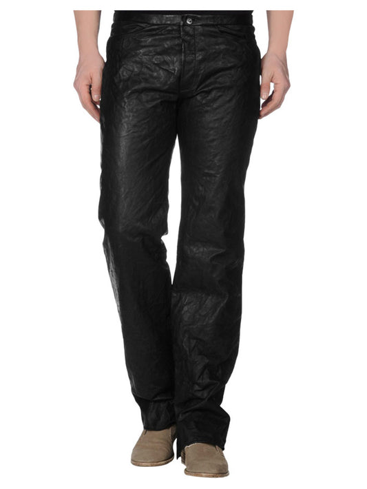 Pantalon en cuir véritable couleur unie pour homme