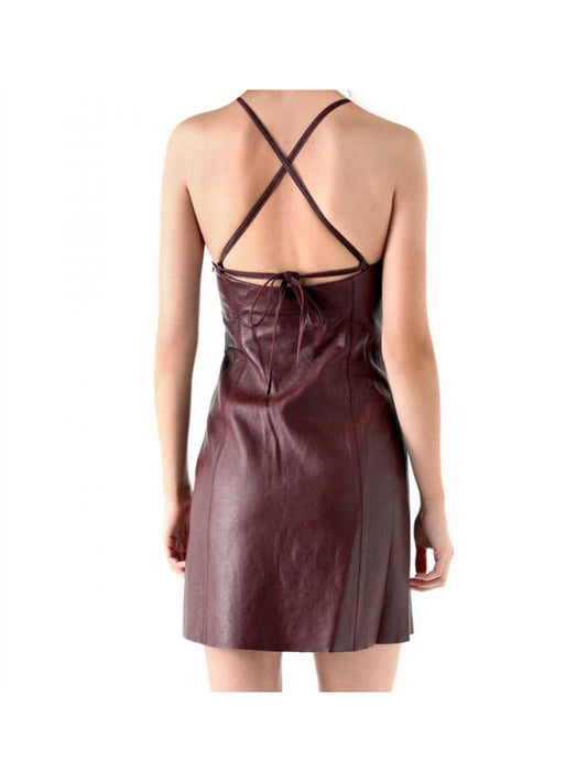 Abendkleid aus Leder mit Spaghettiträgern