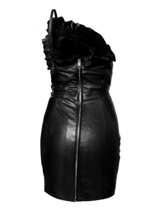 Gruseliges Halloween-Lederkleid mit Rüschen