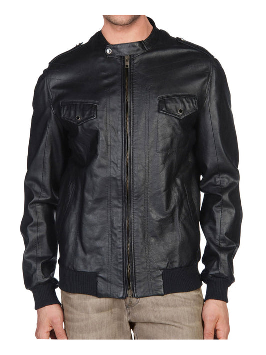 Sport Luxe Lederjacke mit Stehkragen