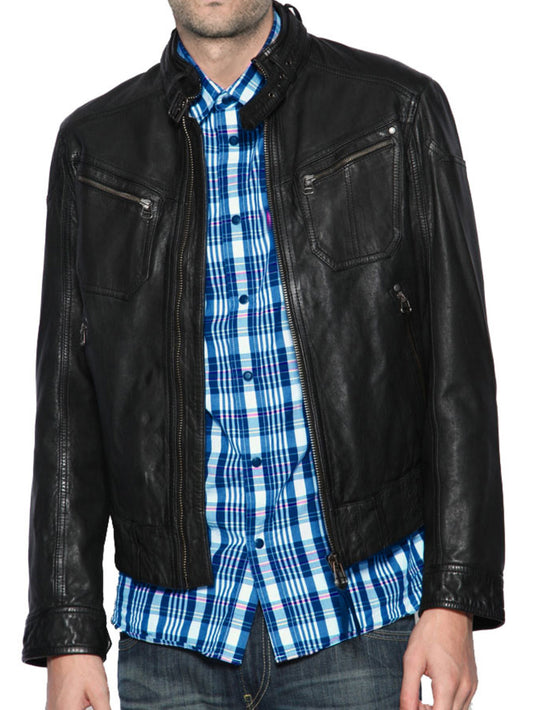 Veste de motard en cuir véritable pour homme Stalwart