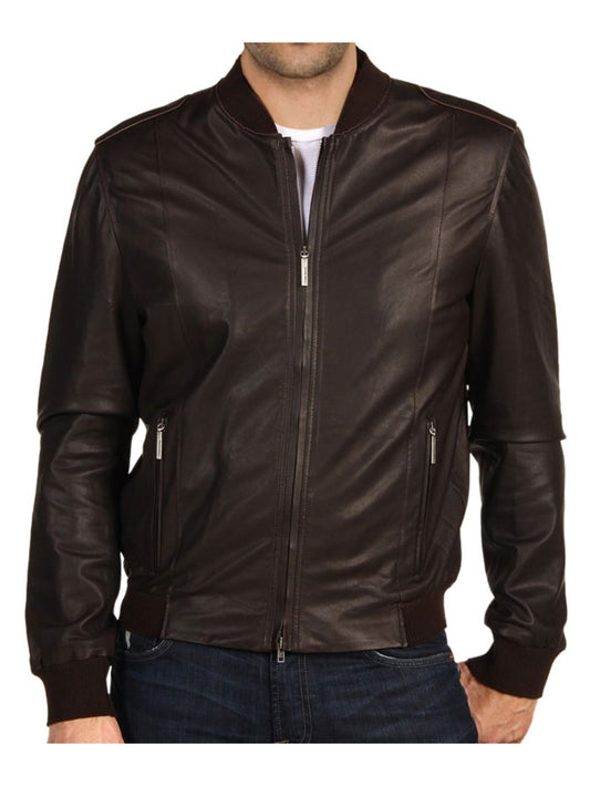 Lederjacke mit Stehkragen und Rand