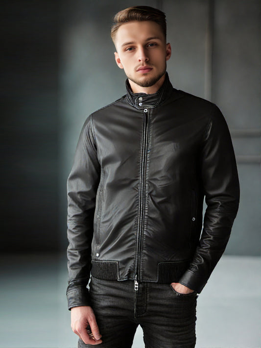 Stand Collar Elite Leather Jacket