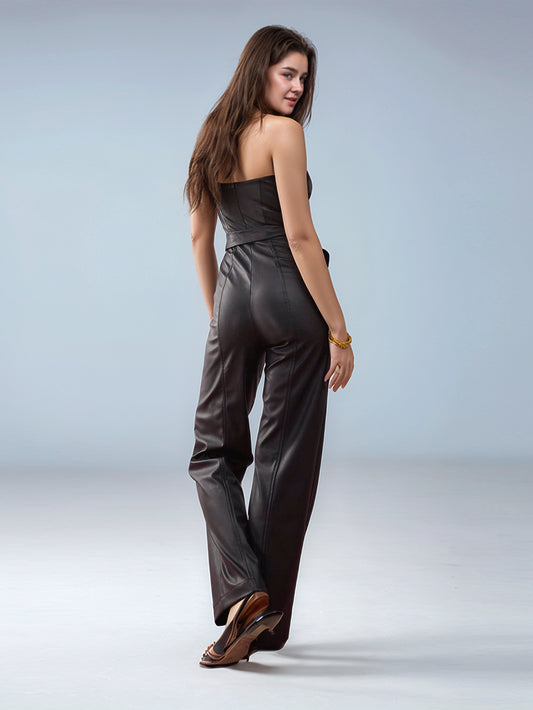 Combinaison en cuir à jambes larges Stellar Grace pour femme