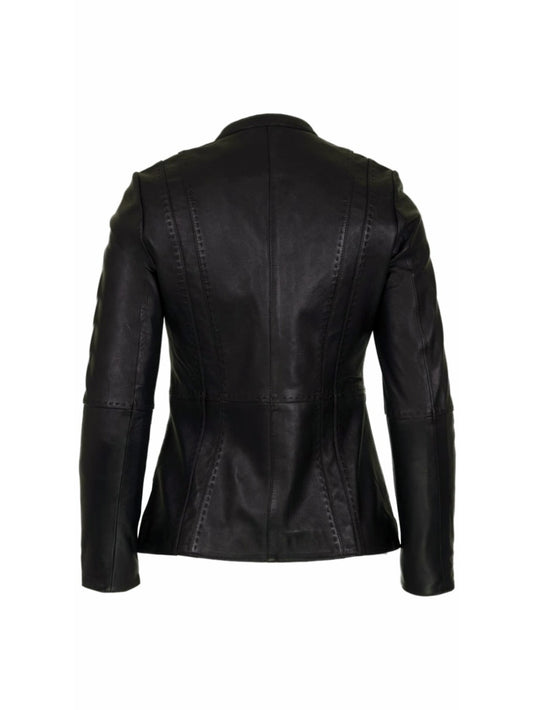 Veste de moto en cuir à coutures en stock