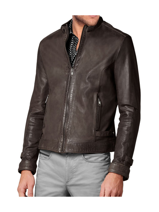 Gerade geschnittene Lederjacke mit Reißverschluss