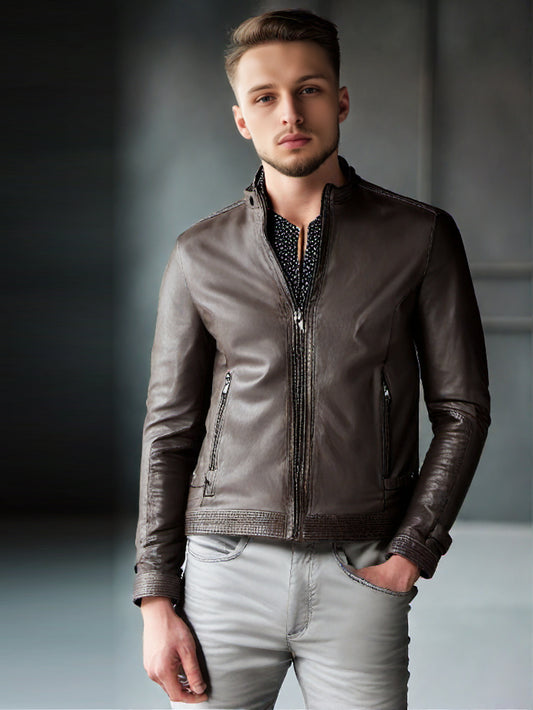 Straight Line Zip Leather Jacket