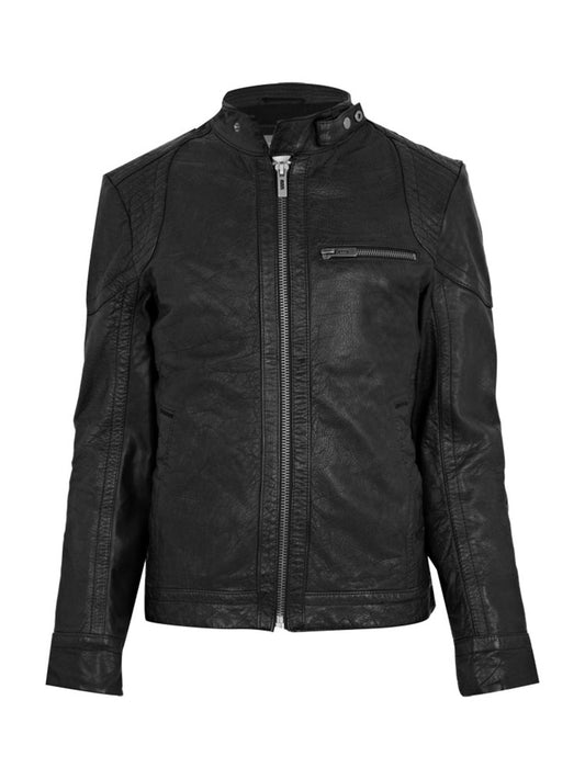 Urbane Lederjacke mit Riemenkragen